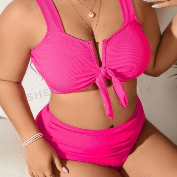 SHEIN Swim Curve Summer Beach Plus Size Women's Front Knot Wide Strap Bikini Set - Picture 2 of 12